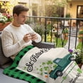 thumbnail image 5 of Saint Patrick's Day Throw Flannel Blanket Shamrock Flag Truck Green Black Plaid Border Linen Texture Super Soft Cozy Bed Blanket, Lightweight Plush Fuzzy Bed Throw for Bedroom Sofa Couch 50x80In,, 5 of 9