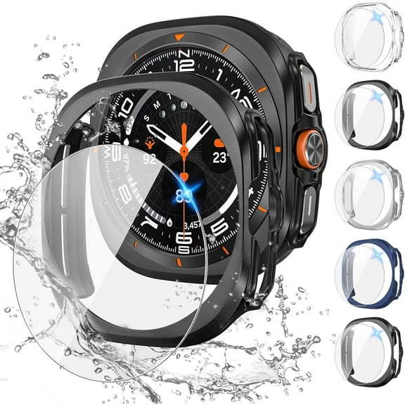 XIHAMA 5 5Pack for Samsung Galaxy Watch 7 Ultra Screen Protector Case 47mm Accessories, Hard PC Bumper/HD Anti-Fog Tempered Glass Protective Film, Face Cover Set Galaxy Watch 7 Ultra Case Women Men