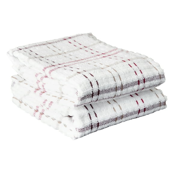 RITZ Royale Collection 100% Combed Terry Cotton, Oversized Kitchen Towel Set, 2-Pack, Check, Mocha