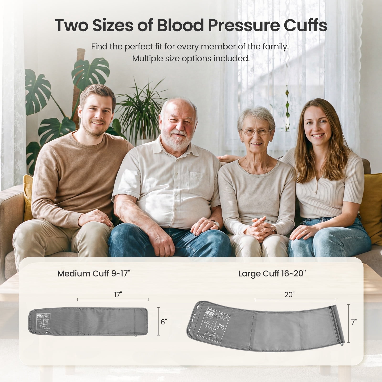 RENPHO Blood Pressure Monitor for Home Use, 9-17" & 16-21" Extra Large Blood Pressure Cuff, Upper Arm Blood Pressure Machine with 2x199 Reading Memory, Fsa Hsa Eligible, LCD Display