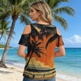 thumbnail image 4 of Women’s Casual Summer Hawaiian Print Cold Shoulder Short Sleeve T Shirt with Tie Straps and Round Neckline for Daily Wear Orange XL, 4 of 4