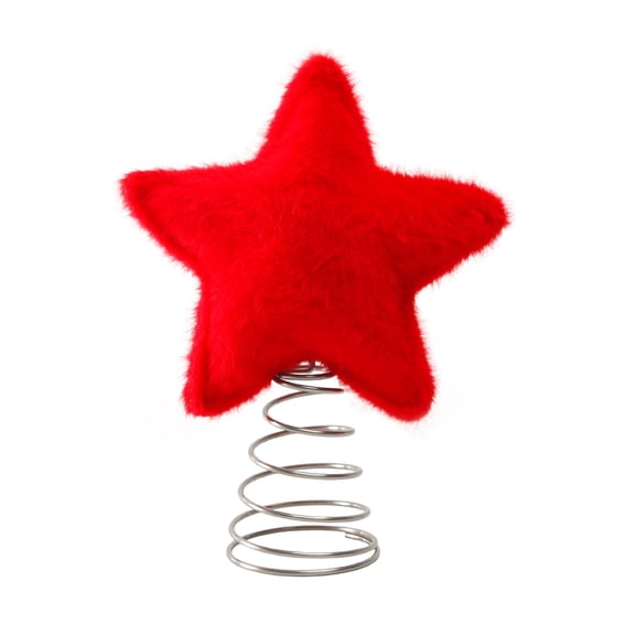 Ruanlalo Christmas Tree Topper Red Plush Five-Pointed Star Decor Metal Frame Secure Base Traditional Christmas Decor Home Party Decoration