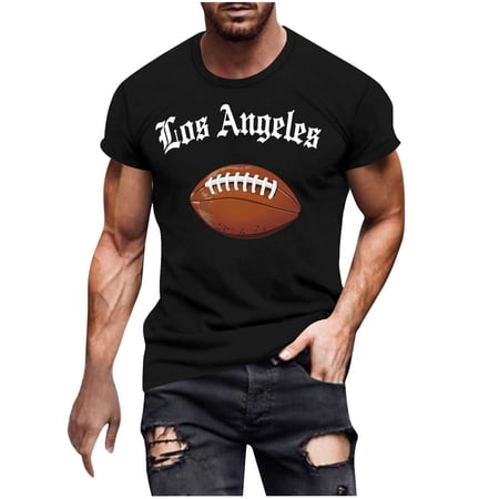 Mens Football T-Shirts Short Sleeve Rugby Printed Graphic Tees Summer Top Crewneck Casual Sport Funny Tshirts (XL Black #A)