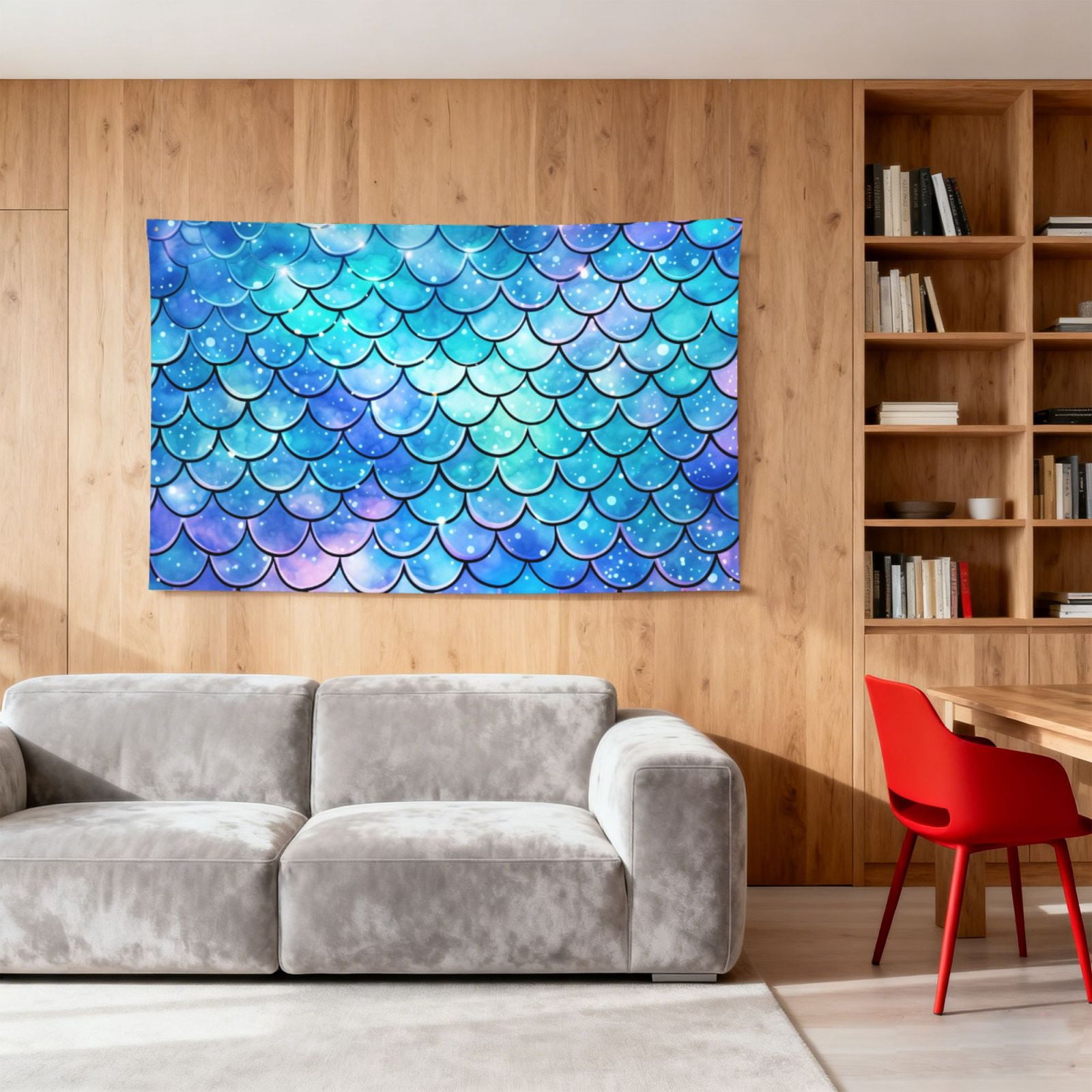 Mermaid Scales Fish Scale Blue Four Hole Decorated Banner Flag for Garden Yard Home Decoration Indoor Outdoor 4x6 Ft