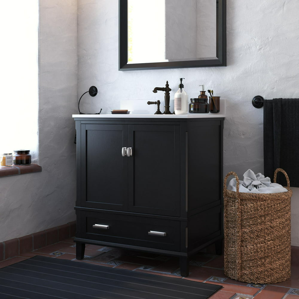 Dorel Living Otum 30 Inch Bathroom Vanity with Sink, Black