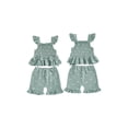 thumbnail image 2 of BemeyourBBs Toddler Baby Girls Summer Clothes Cotton Linen 2 Pieces Outfit Cute Bow Print Flying Sleeve Smocked Tank Tops with Ruffle Shorts Set, 2 of 9
