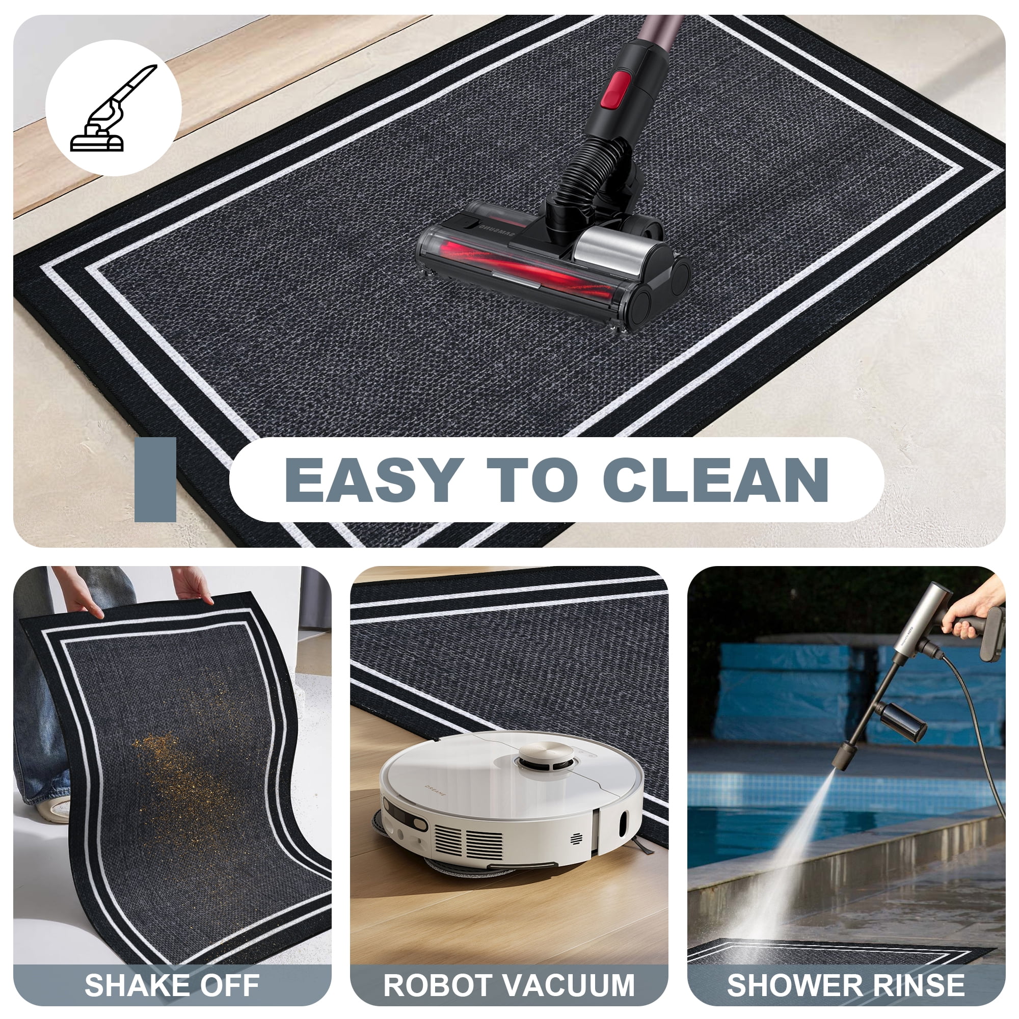 Vaparinckl Door Mat, Non Slip 24"x36" Front Indoor Doormat, Welcome Mat for Inside, Absorbent Rubber, Low Profile Dirt Trapper outdoor Rug For Entryway & Outside Entrance, Dark Gray
