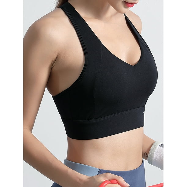 Women Sports Bra Racer Back Strappy Hook-and-eye Closure Removable Padded  Athletic Workout Yoga Crop Tops 