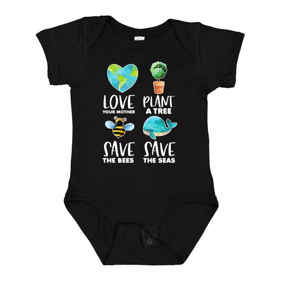 Inktastic Earth Day Plant a Tree Save the Bees Save the Seas Love Your Mother Earth Boys or Girls Baby Bodysuit