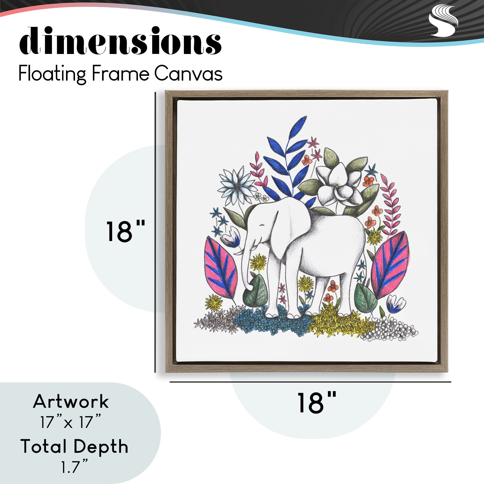 Elephant in Midst of Flowers Brown Framed Floater Canvas Wall Art, design by Cecilia Battaini