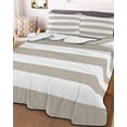 thumbnail image 3 of Quilts Full Size Bedding Set, Beige Stripes Lightweight Quilted Comforter, Simple Beige White Texture Soft Reversible Bedspread Coverlet with Pillow Covers for All Season, 78" x 90", 3 of 7