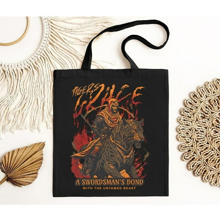 vintage The soft-style t-Bag  100% cotton  Tiger s Grace A Swordsman s Bond with the Untamed Beast Tote Bag  Mens Warrior  Guys Black Bag  Japanese Samurai Sword  Trendy Guy Bag-TH22448