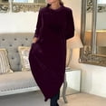 thumbnail image 6 of comerut Women Dress Round Neck Loose Solid Color Long Sleeve Soft Pullover Warm Mid-calf Length Lady Casual Midi Dress, 6 of 8