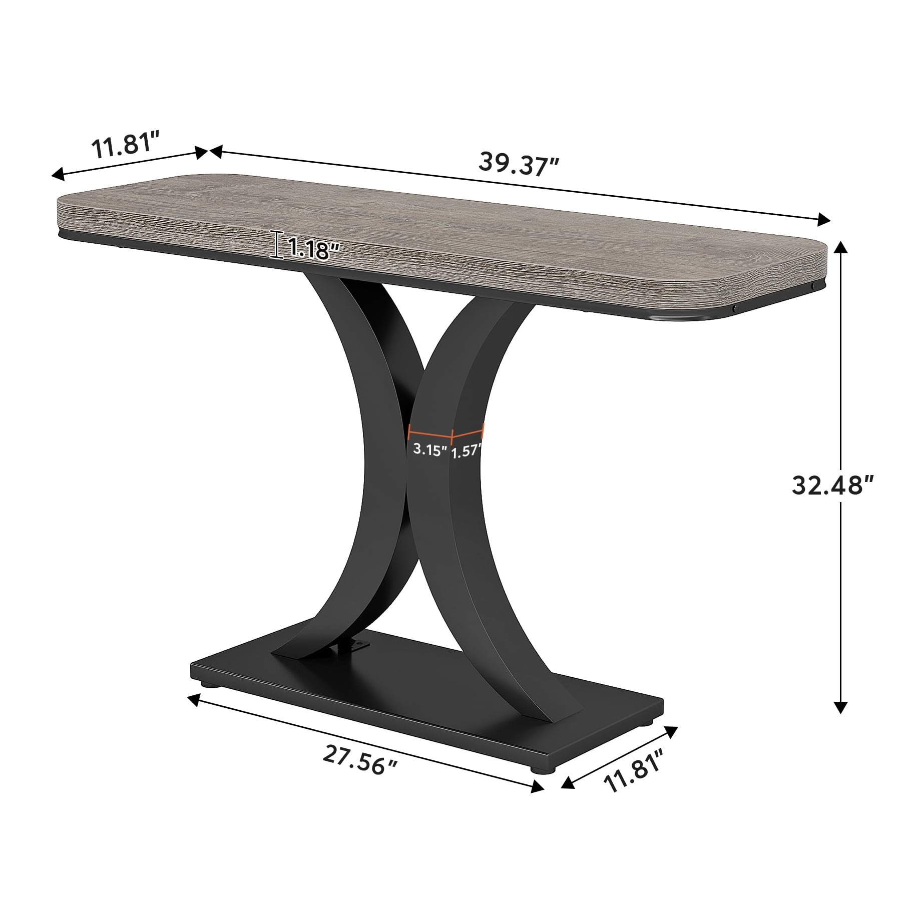 Tribesigns Industrial Console Tables, 40" Narrow sofa Entryway Tables with Geometric Base for Living Room, Hallway and Foyer,Gray and Black