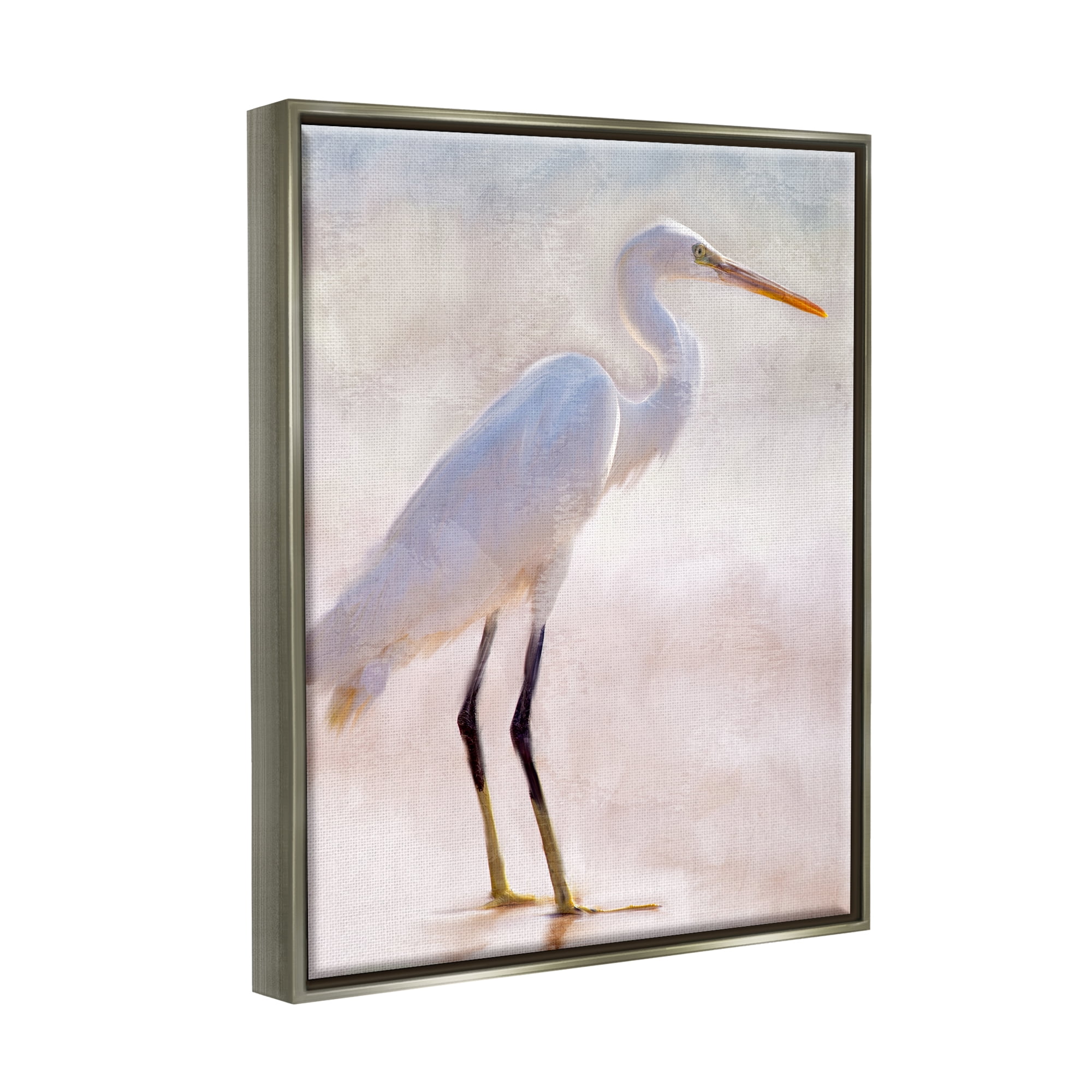 Stupell Industries Egret Wildlife Portrait Animals & Insects Painting Gray Floater Framed Art Print Wall Art, 17 x 21