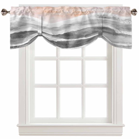 Fsddascl Gray Coastal Beach Tie Up Valance Curtains for Windows, Kitchen Curtains Window Treatments, Modern Oil Painting Nautical Short Window Shades Valances for Bedroom Bathroom Cafe 42"x18"