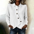 thumbnail image 2 of QIYAGBSA Button Down Shirts for Women Asymmetrical Button Placket Long Sleeve Collared Cotton Linen Relaxed Fit Casual Tops (White, M), 2 of 7