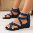 thumbnail image 5 of Samdudou Sandals for Women Dressy Casual Open Toe Low Wedge Heel Criss Cross Multi Strap Faux Suede Zip Up Back Bootie Style Daily Office Wear Summer Outdoor Vacation Footwear, 5 of 9