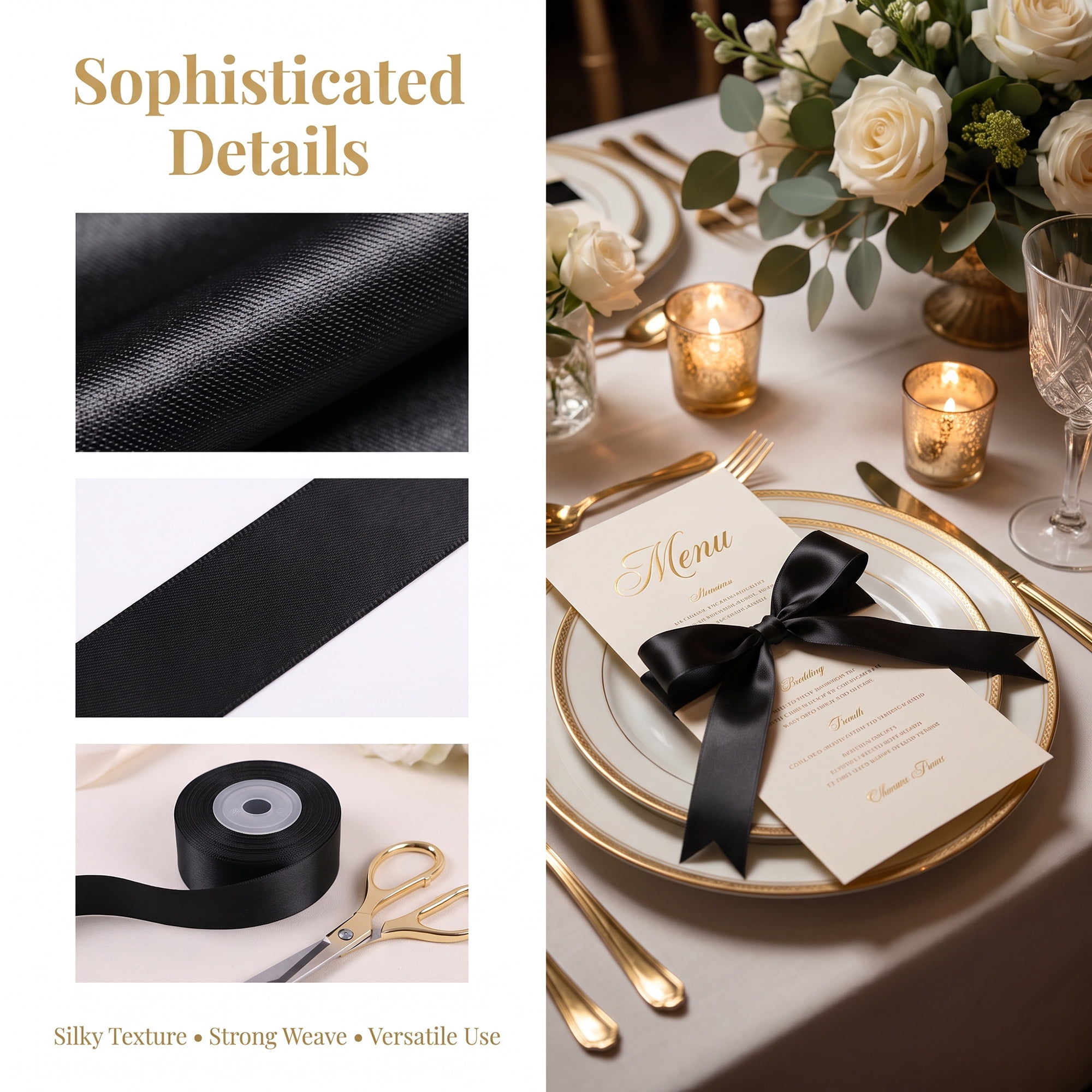 Unique Bargains Elegant Satin Ribbon for Gift Wrapping and Decoration Purposes Black