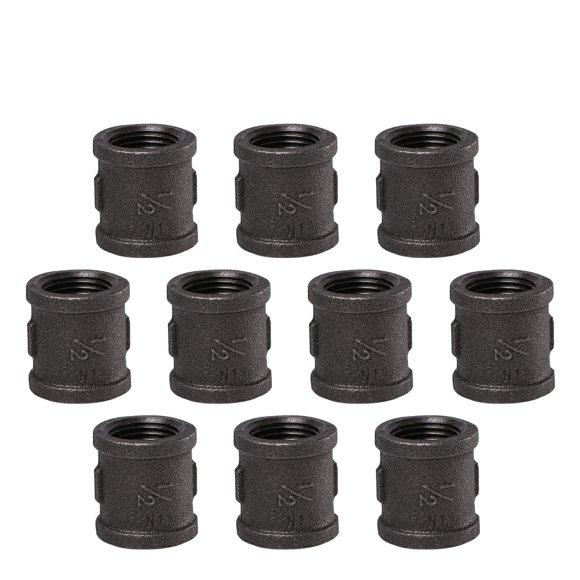 1/2" Pipe Fitting Coupling, Home TZH 10 Pack 1/2" Malleable Iron Cast Pipe Coupling for Steam-punk Vintage Shelf Bracket DIY Plumbing Pipe Decor Furniture (10, 1/2")