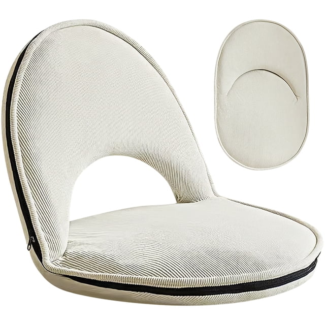 Teetheory Fauteuil Inclinable Pliant Multifonction, Dossier Réglable à 5 Positions, Chaise de Sol en Velours Côtelé Beige, Cadre en Métal Robuste, pour Salon Chambre