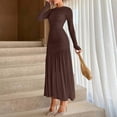 thumbnail image 4 of Women's Long Sleeve Ruched Bodycon Maxi Dress Elegant Fitted Ruffle Hem Party Evening Dress, 4 of 7