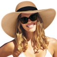 thumbnail image 1 of FURTALK Sombrero de paja para mujer con ala ancha UPF 80, sombrero de verano plegable y plegable, sombreros de playa para mujer, 1 of 5