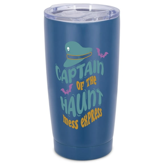 Elanze Designs Captain of the Haunt Mess Express Bats Halloween Wrap-Around Design 20 Ounce Stainless Steel On-The-Go Coffee Mug, Thermal Travel Tumbler with Leak Resistant Slide Lid, Navy Blue