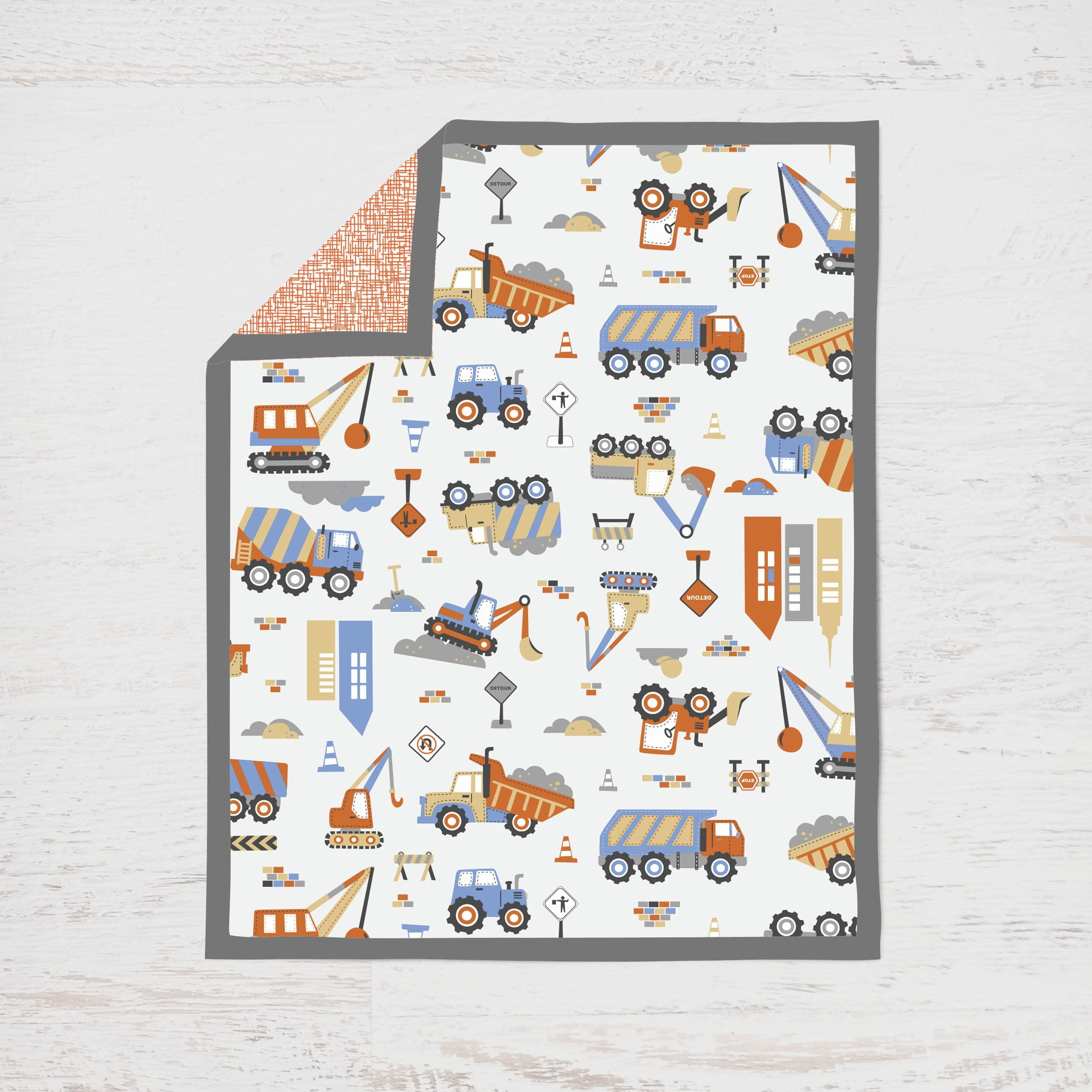 Bacati - Construction 3-Piece Crib Bedding Set - Yellow/Orange/Blue/Grey Boys