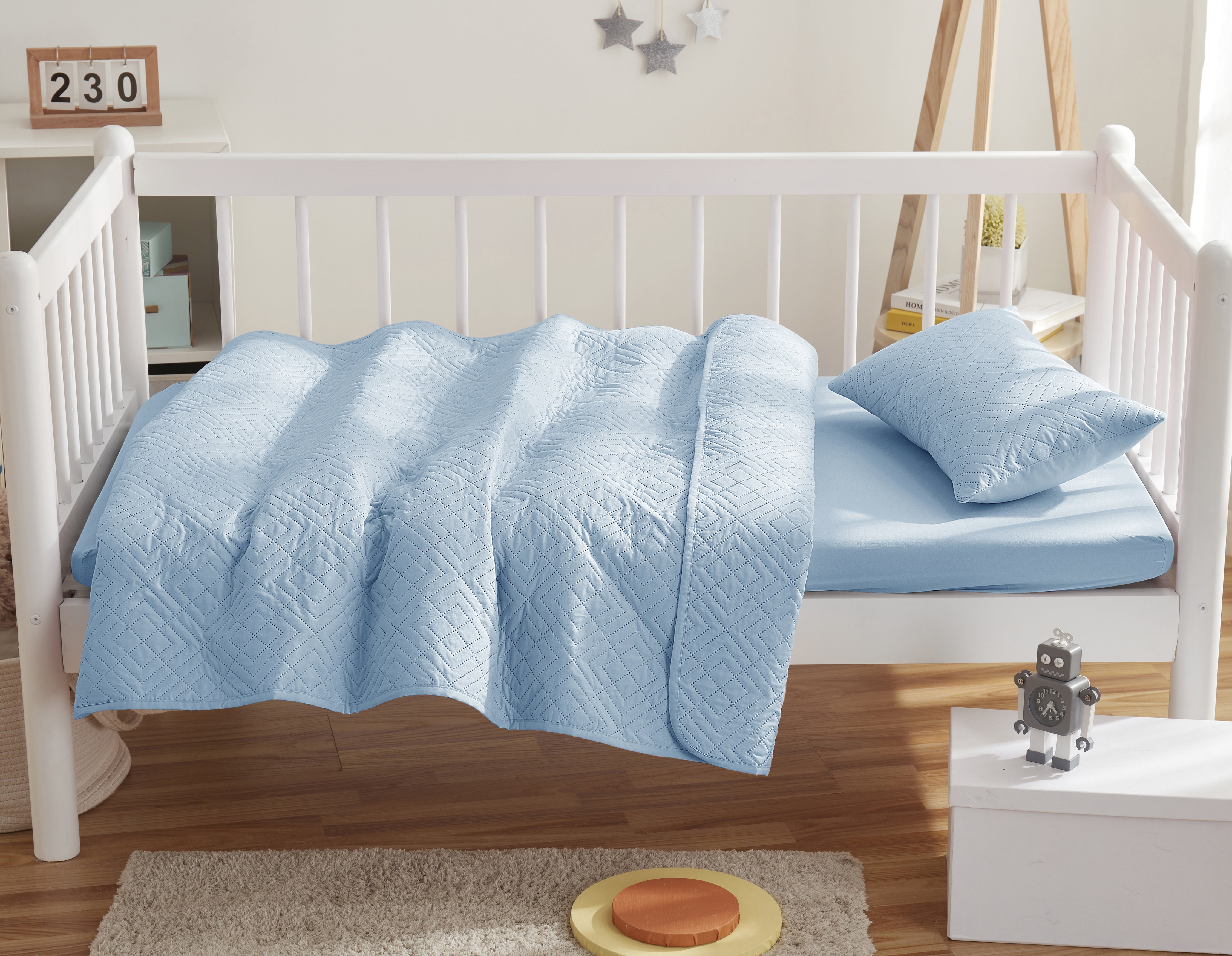 Clara Clark Kids Quilt Set (3pc) Diamond Weave, Blue