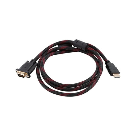 Minicom Vga Data Transmitter (1080P 15 Pin HDMI to VGA Cable Male to Male Connector Adapter Cord Transmitter 5FT , HDMI to VGA Cord, HDMI to)