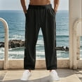 thumbnail image 2 of HOOMEUMY Men's Button Side Cotton Linen Straight Leg Casual Sweatpants - Elastic Waist Comfy Loose Lounge Pants with Pockes Black 14, 2 of 7