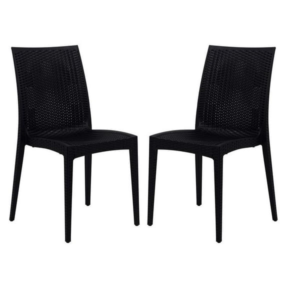 Bowery Hill Modern Weave Indoor Outdoor Dining Chair in Black Set of 2