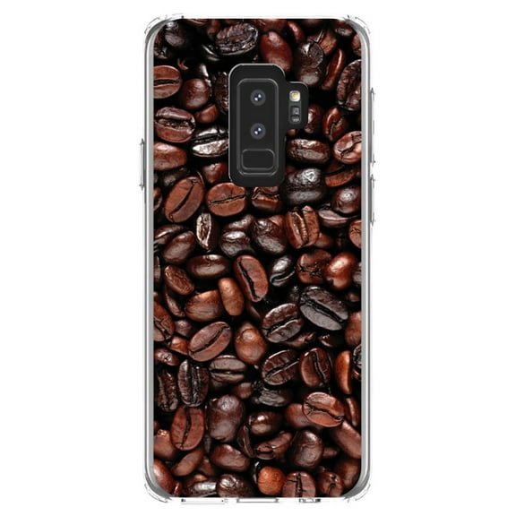 DistinctInk Clear Shockproof Hybrid Case for Samsung Galaxy S9  PLUS (6.2" Screen) - TPU Bumper, Acrylic Back, Tempered Glass Screen Protector - Dark Brown Coffee Beans