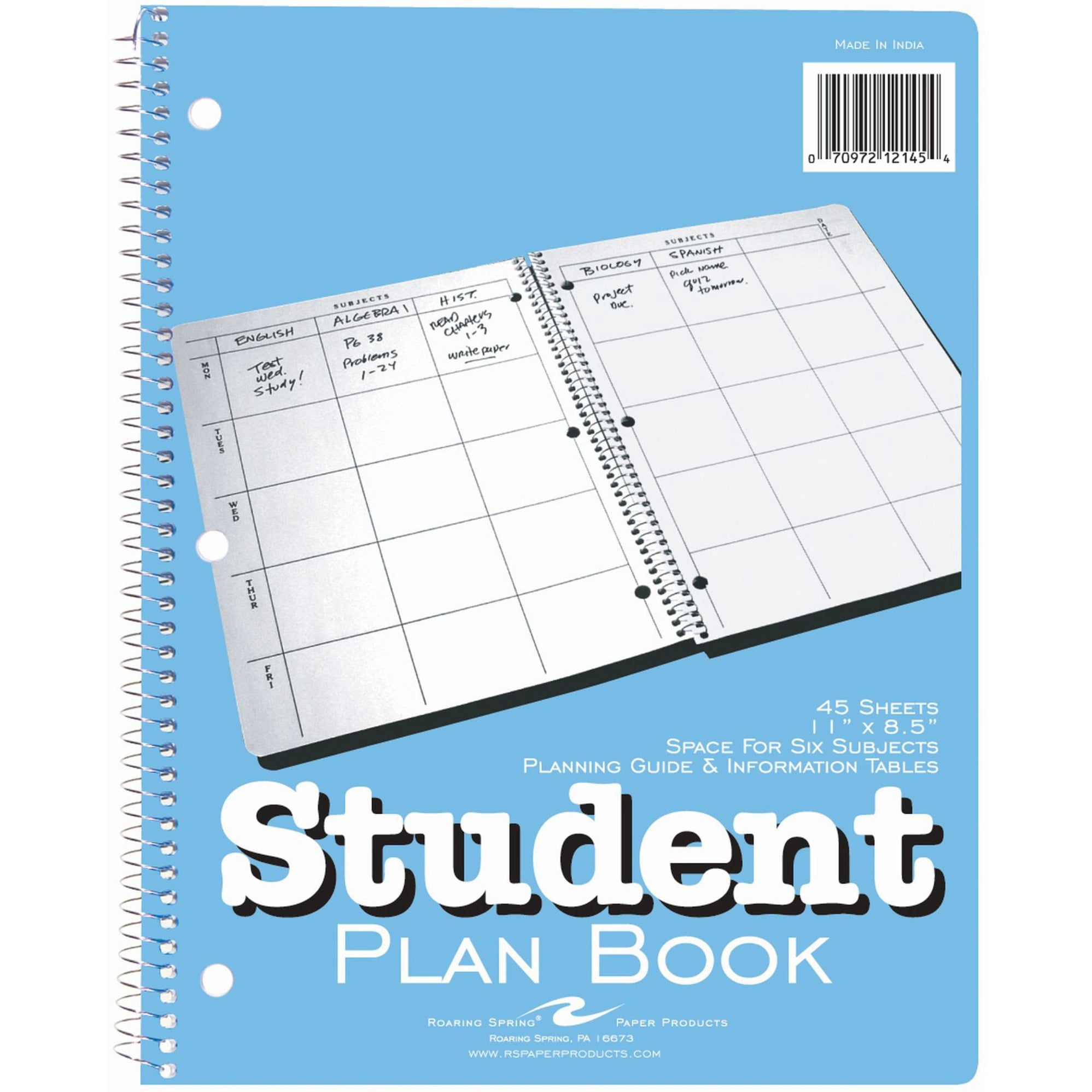 Roaring Spring Spiral Undated Student Weekly School Planner Book, 1 Case (24 Total), 11" x 8.5" 45 Sheets