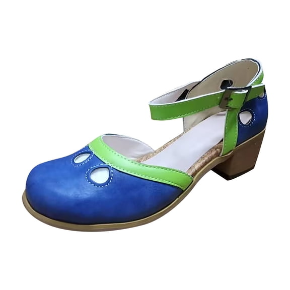 ShiShine Women's Mary Jane Block Heel Sandals with Cutout Accents Adjustable Buckle Closure Casual Shoes for Daily Commute