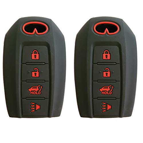 Silicone 4 Buttons Smart Key Skin Jacket Fob Cover Case Remote Keyless Entry Protector Suitable with Infiniti O50 Q60 QX50 QX60 2020 Key (Black and Black)