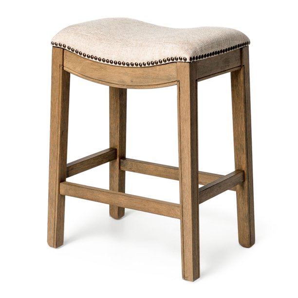 Maven Lane Adrien Hardwood Saddle Counter Stool, 25.7" High Fabric Seat