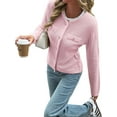 thumbnail image 3 of Women Knit Cardigan Sweaters Early Fall Long Sleeve Open Front Button Down Trendy Casual Cropped Jacket Pink XL, 3 of 8