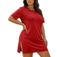 thumbnail image 3 of IFNWSV Robes Grande Taille, Robe Grande Taille Unie Ample à Manches Courtes et Col Rond Style Décontracté Confortable pour Toutes les Saisons, Robes d'Été pour Femmes Rouge 2TG, 3 of 8