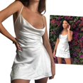 thumbnail image 2 of Diconna Female Dress, Solid Color Deep V-Neck Sleeveless One-Piece Slip Dress, 2 of 6