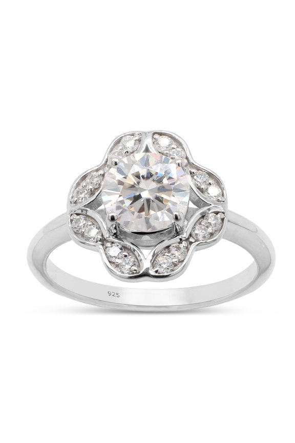 1 1/10 ct. t.w Center 6.5MM Round Cut Lab Created Moissanite Diamond Solitaire Halo Engagement Ring In 14K White Gold Over Sterling Silver (G-H Color, VVS1 Clarity, 1.10 Cttw)-4