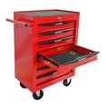 thumbnail image 4 of POVANL 7 Drawers Portable Tool Cart with Key Locking, Ball Bearing Drawer Slides and 4 Steering Wheels (2 with Parking Brakes), Steel Tool Box, 200lbs Load for Garage, Workshop and Repair Shops (Red), 4 of 10