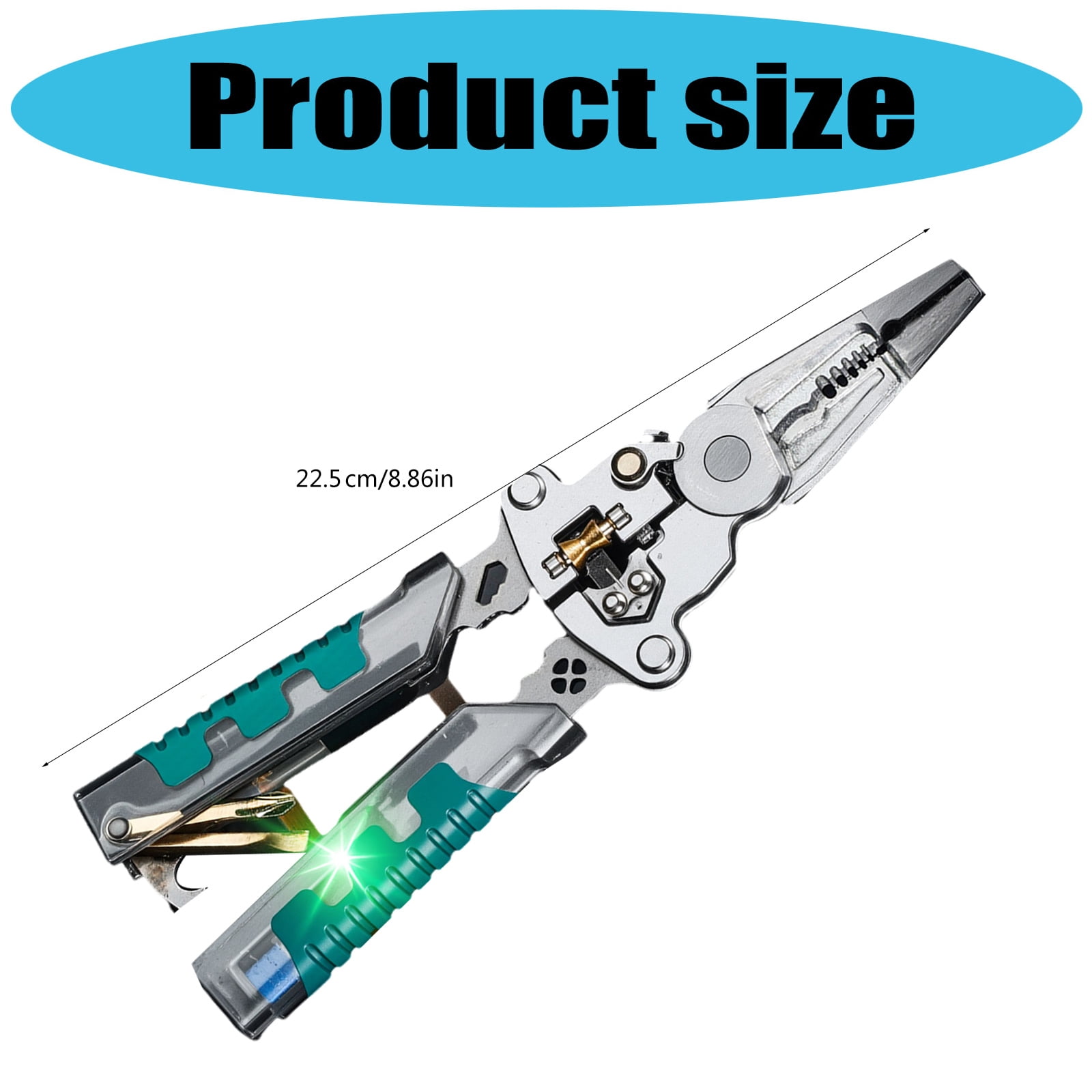Multifunctional 9 in 1 Wire Stripper with Measurement, Folding Cable Cutter Crimper & Electrician Tool