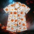 thumbnail image 2 of HAYIMI Kids Halloween Short Sleeve Button Lapel Blouse Tops And Shorts Girls Spring Autumn Pajama Set Casual Homewear, 5-6 Years, 2 of 4