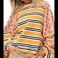 thumbnail image 1 of Sudadera con Cuello Redondo y Estampado Floral A Rayas con Bloques de Color para Mujer, Estilo Y2K Color Naranja S, 1 of 8