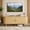 Oak, variant on Easoger 65" Sliding Door TV Stand with Charging Station, Fluted Vertical Grille Wood Entertainment Center, Curved Oval Shape Storage Cabinet,Walnut