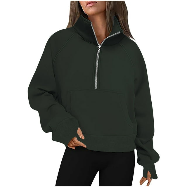 GigrtiJin Chandail à Capuche à Fermeture à Glissière Surdimensionné pour Femmes Manches Longues Col Rond Haut à Manches Longues Mode Chandail avec Poche