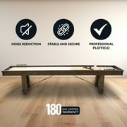 Hathaway Cheyenne 12 Ft Shuffleboard Table for Family Arcade Game Room - With Poly-Coated Playfield, Built-In Scorer & Cabinet, Climate Adjusters, Leg Levelers, 8 Pucks, Brush & Wax – Rustic Oak