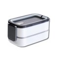 thumbnail image 1 of Bento box, lonchera con tenedor, cuchara, divisor, adecuada para microondas, blanca, 1 of 5